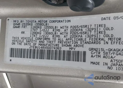 2005 Toyota 4Runner Sr5 V6 from USA, damaged, VIN JTEBU14RX50074363